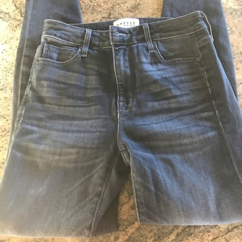 Parker Smith Dark Gray Raw Hem Skinny Leg Jeans - Picture 2 of 4